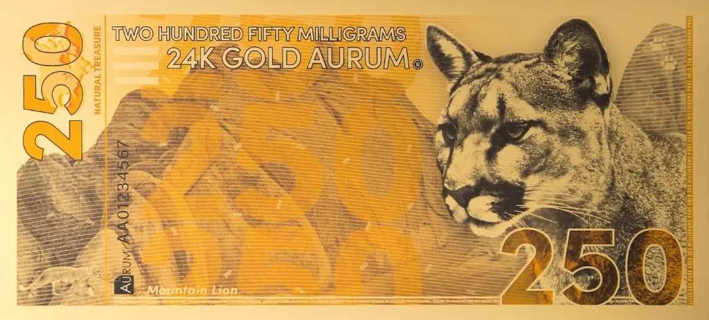 Mountain Lion - 250mg 24-karat Gold Note