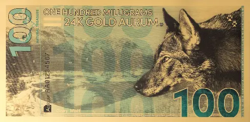 Gray Wolf - 100mg 24-karat Gold Note